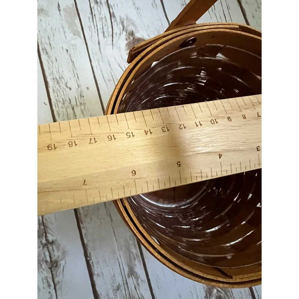 VTG Longaberger Basket Brown Round Woven Swivel Handle Plastic Liner 1997 Small